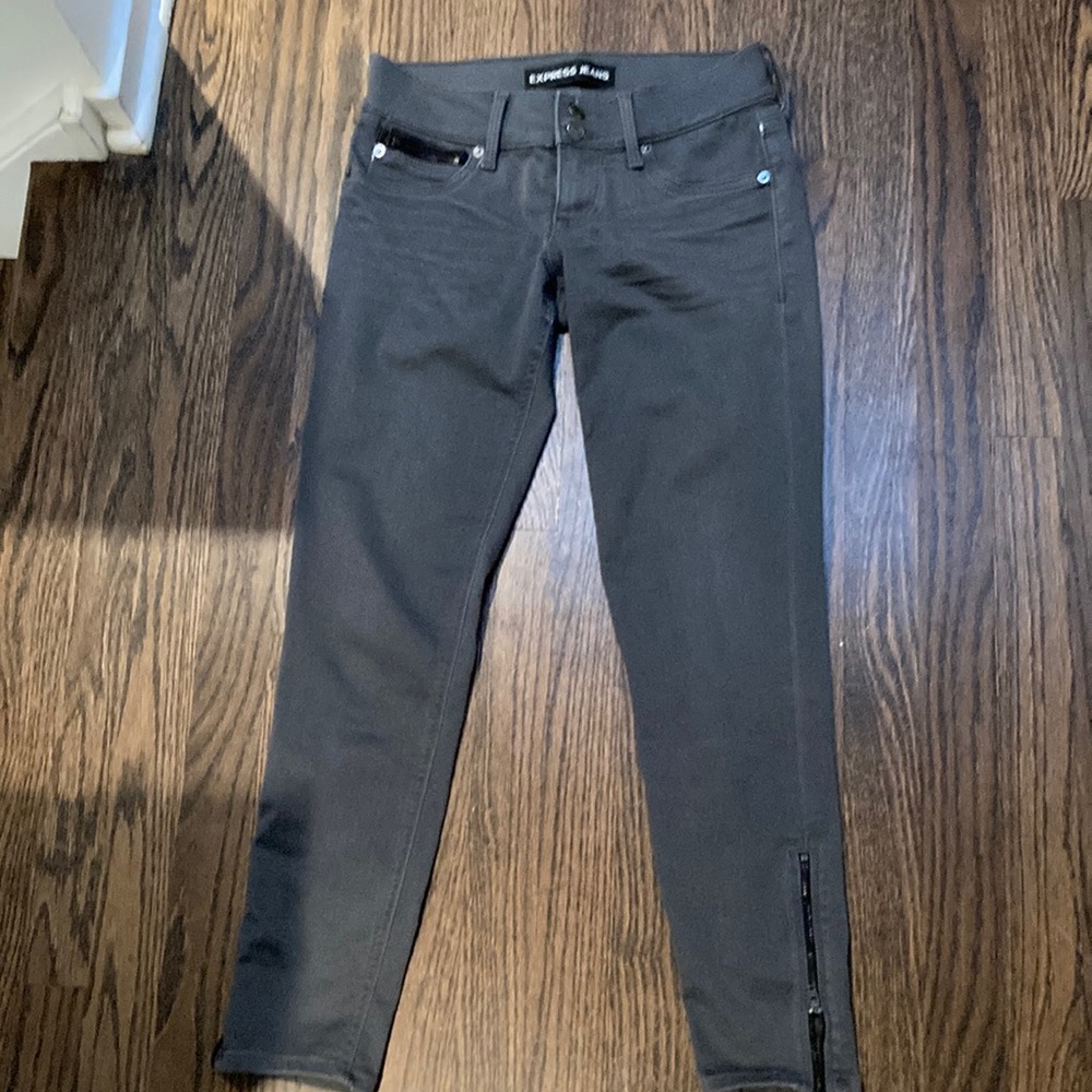 Express Grey Skinny Ankle Jeans